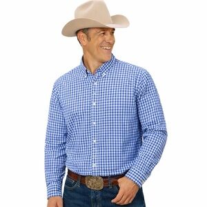 Stafford Men’s L CoolMax Blue Gingham Button Down Shirt 16-16.5 32-33